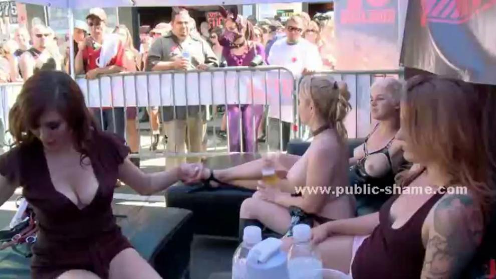 Group of sluts undressed in public sex