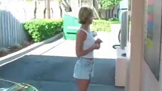 Amateur Blonde Blowjob At the Carwash, Swallow