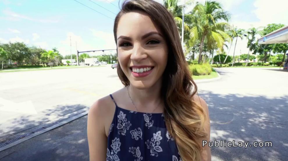 Innocent brunette banged in public restroom (Rayna Rose)
