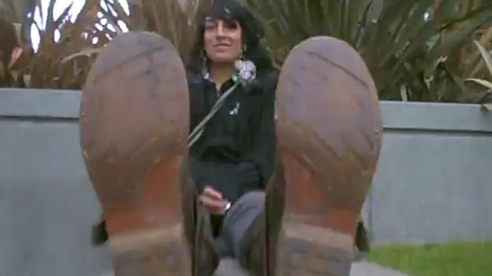 Cute Girl with Hot Stinky Feet Fresh out of Boots