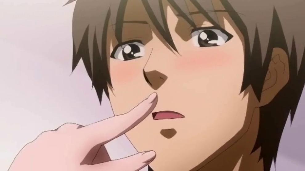 Shorthaired hentai girl boobs teased by her hot GF