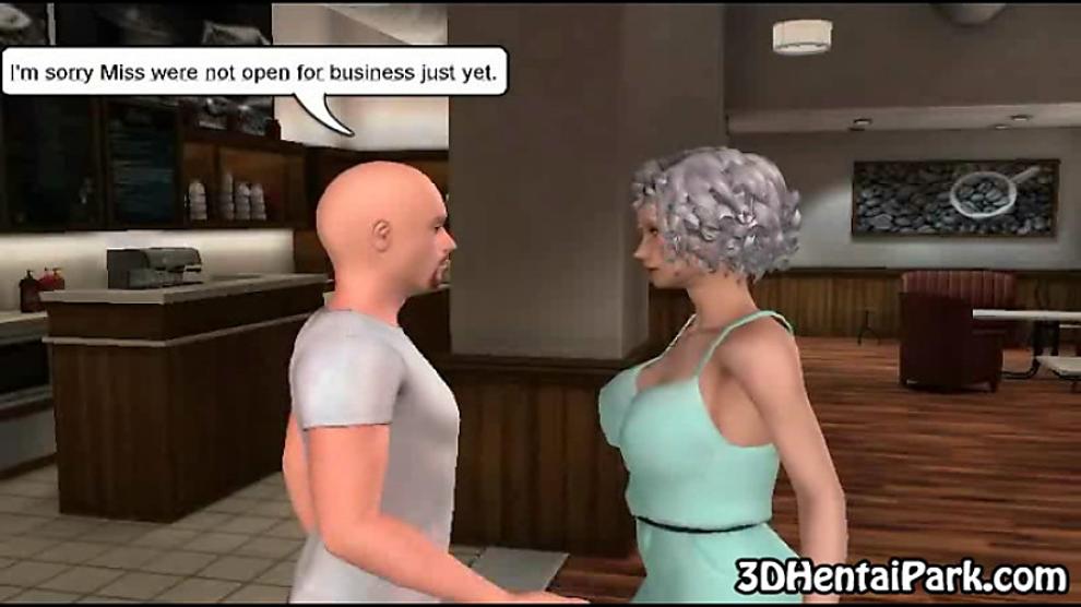 Foxy 3D grey haired babe sucks cock and gets fucked