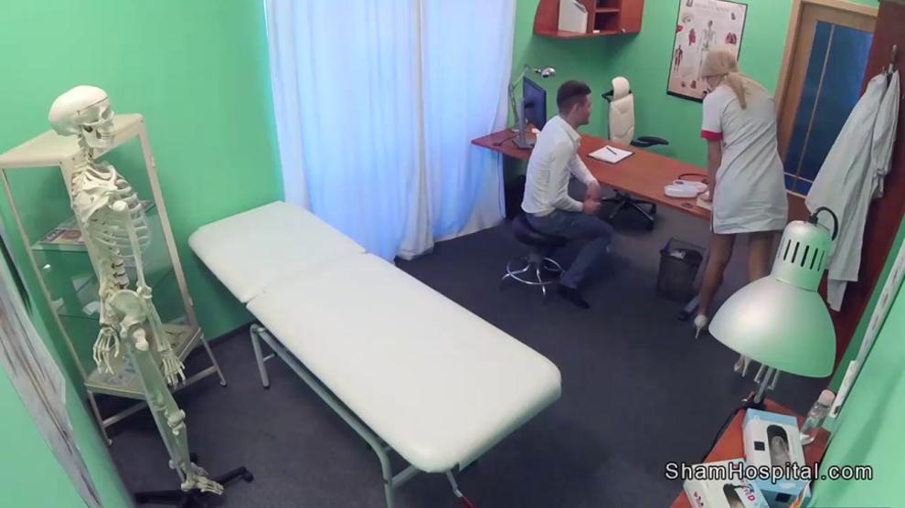 Blonde nurse licked and fucked in office