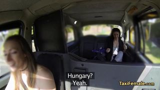Lesbo taxi driver fuck brunette on backseat