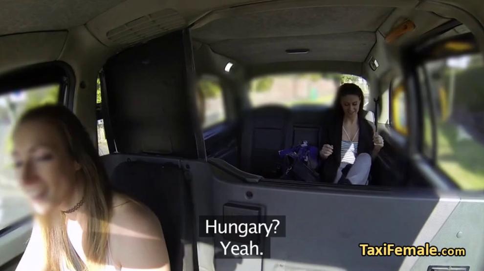 Lesbo taxi driver fuck brunette on backseat