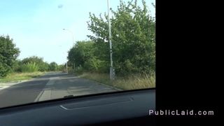 Petite teen hitchhiker bangs stranger in car