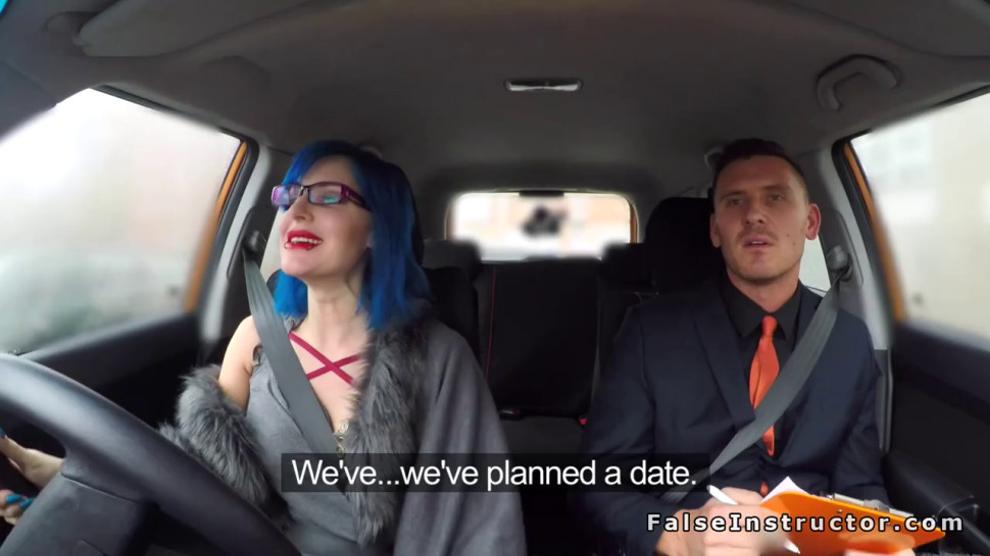 Blue haired driving student fucking