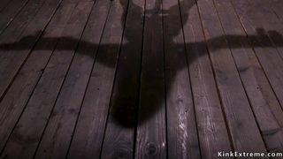 Skinny redhead slave whipped in device bondage