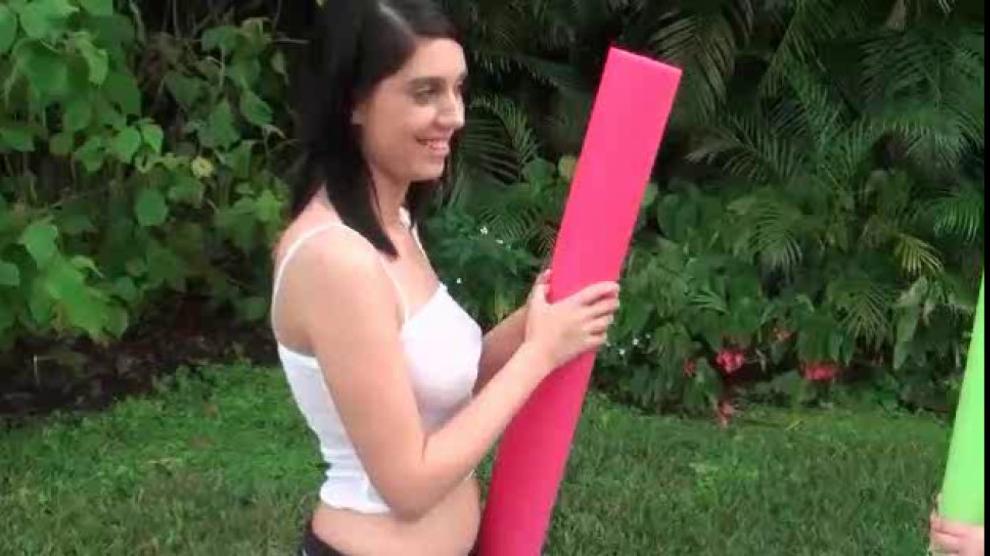 Wet college teens having a pool foursome
