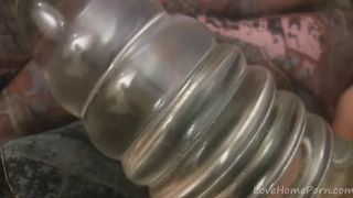 LOVEHOMEPORN - Irresistible teen playing with a glass dildo