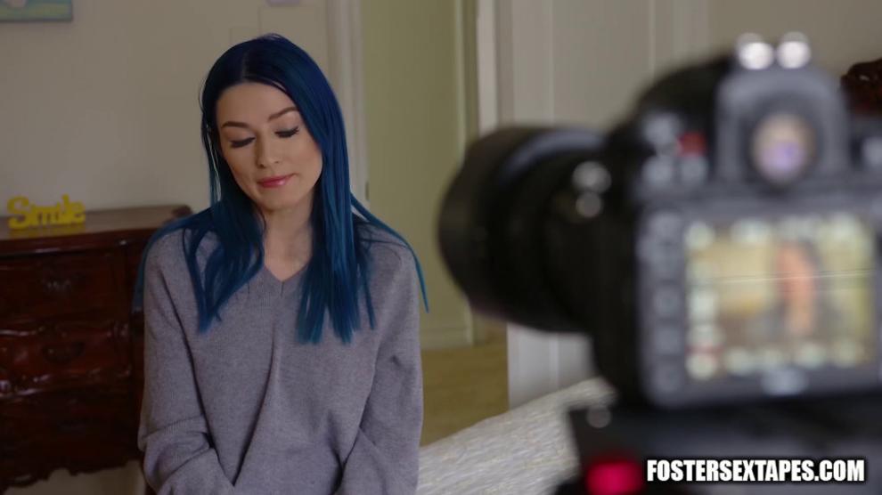 Blue Haired teen Caught Sneaking Out Has Threesome with MILF and Her Hubby