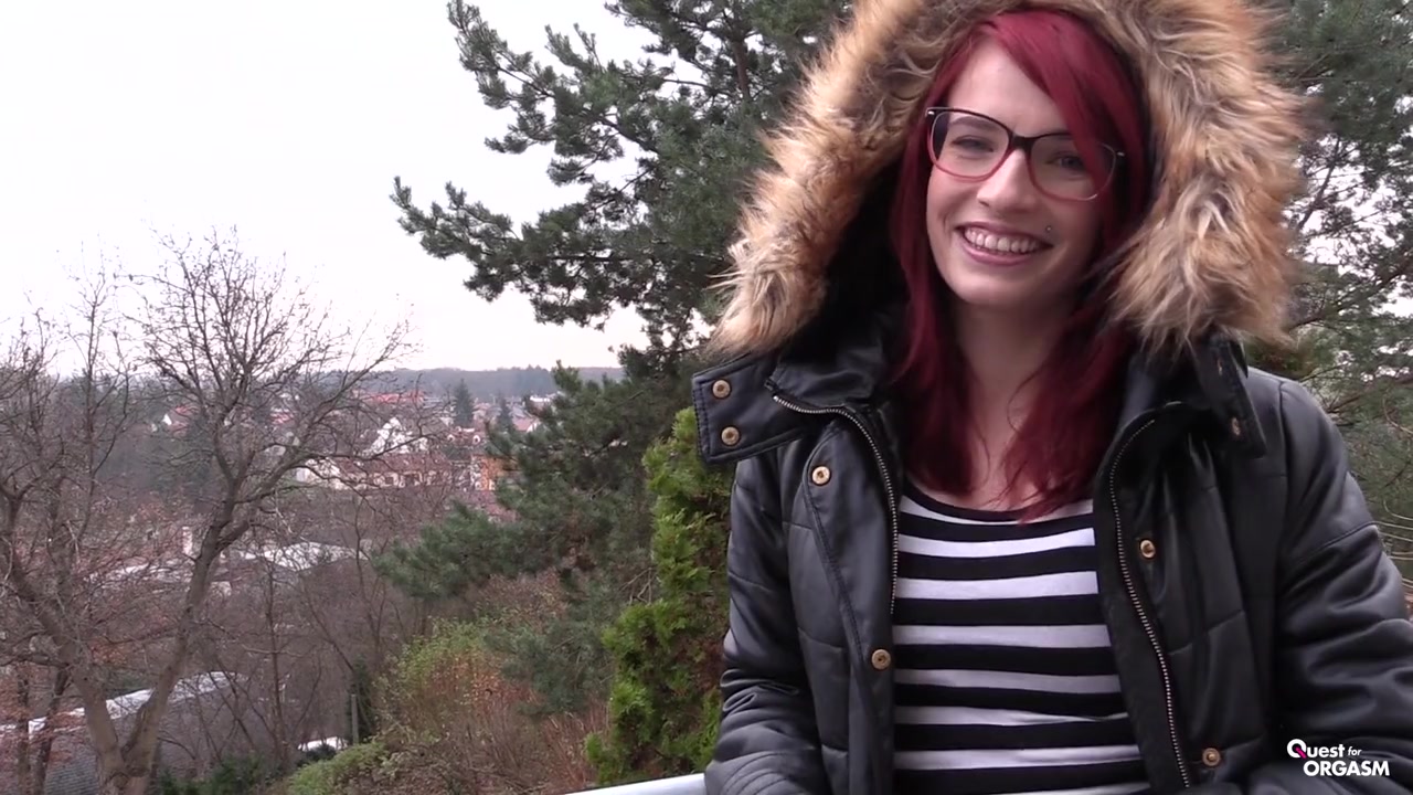 Redhead with natural tits spreading legs
