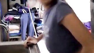 Cute amateur Mexican girl is fucked while doing the dishes