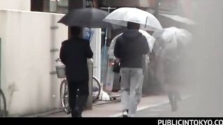 Sweet jap brunette flashing panties upskirt in public