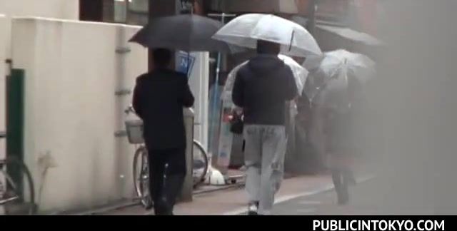 Sweet jap brunette flashing panties upskirt in public