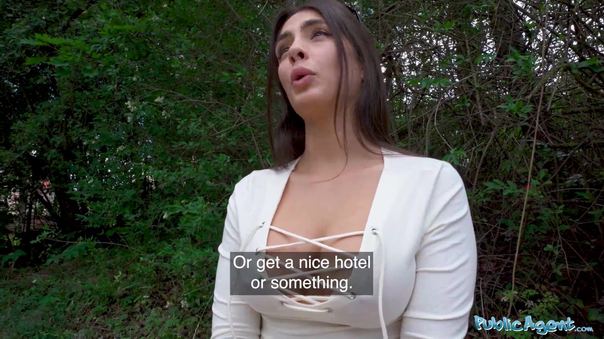 Public Agent Tru Kait riding a big dick deep inside her wet pussy outdoors in public