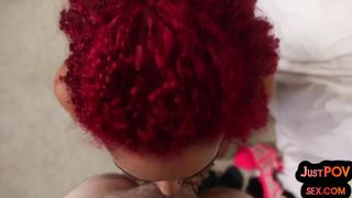 Tattooed and pierced redhead POV rides