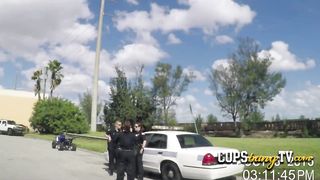 Black biker got arrested and the he fucked with two horny MILFs at home