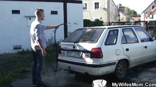 Old mother riding his cheating dick outdoor