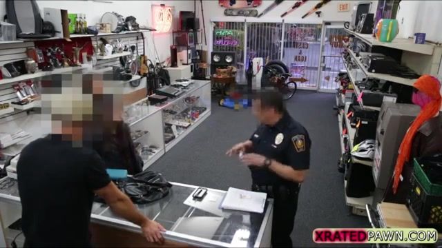 Brunette Thief gets big cock as payment for sex inside of the pawn shop office