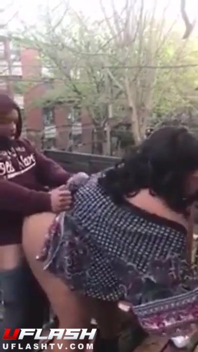 Ebony BBW fucked on balcony