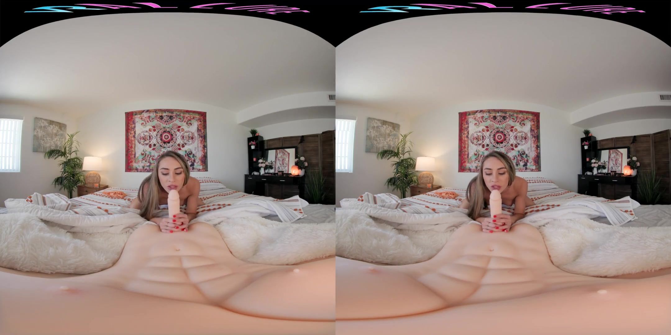 Skinny blonde hottie rides her male sex doll in virtual reality