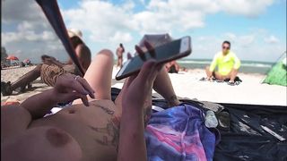 Exhibitionist Wife 511 - Mrs Kiss gives us her NUDE BEACH POV view of a VOYEUR JERKING OFF in front of her and several other men watching!