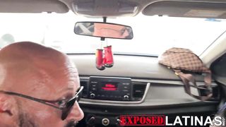 Latina pornstar give a blowjob to lucky guy while he drives