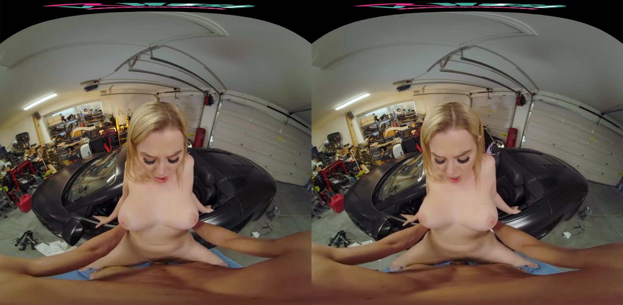 Busty blonde gets fucked in the garage in virtual reality