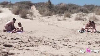 Beach Dogging! Ainara fucks a voyeur and a couple join the fun