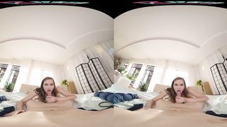 Busty blonde rides your hard cock in virtual reality POV
