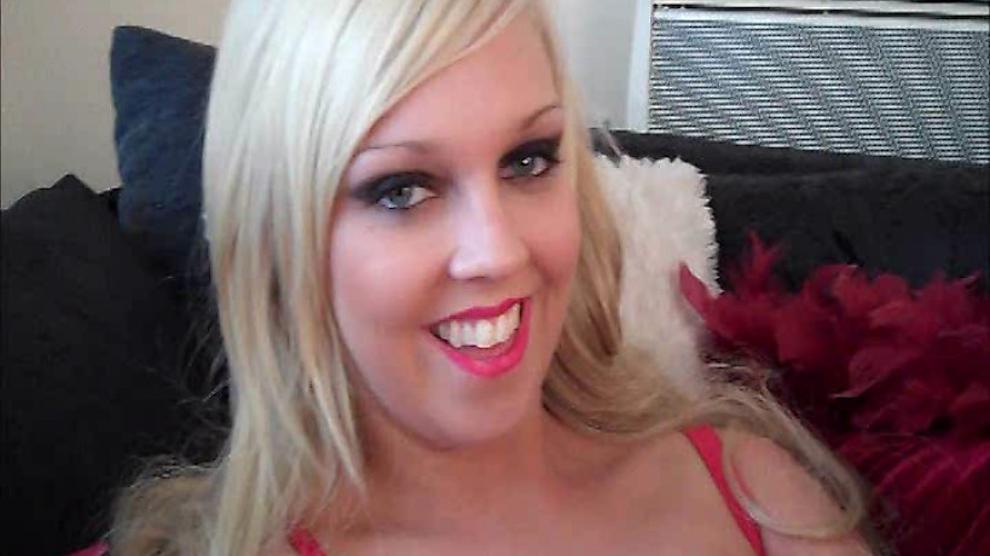 British blonde in fishnets sucks cock