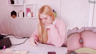 Helping my stepsister with homework but she's too distracted with vibro plug in her ass!
