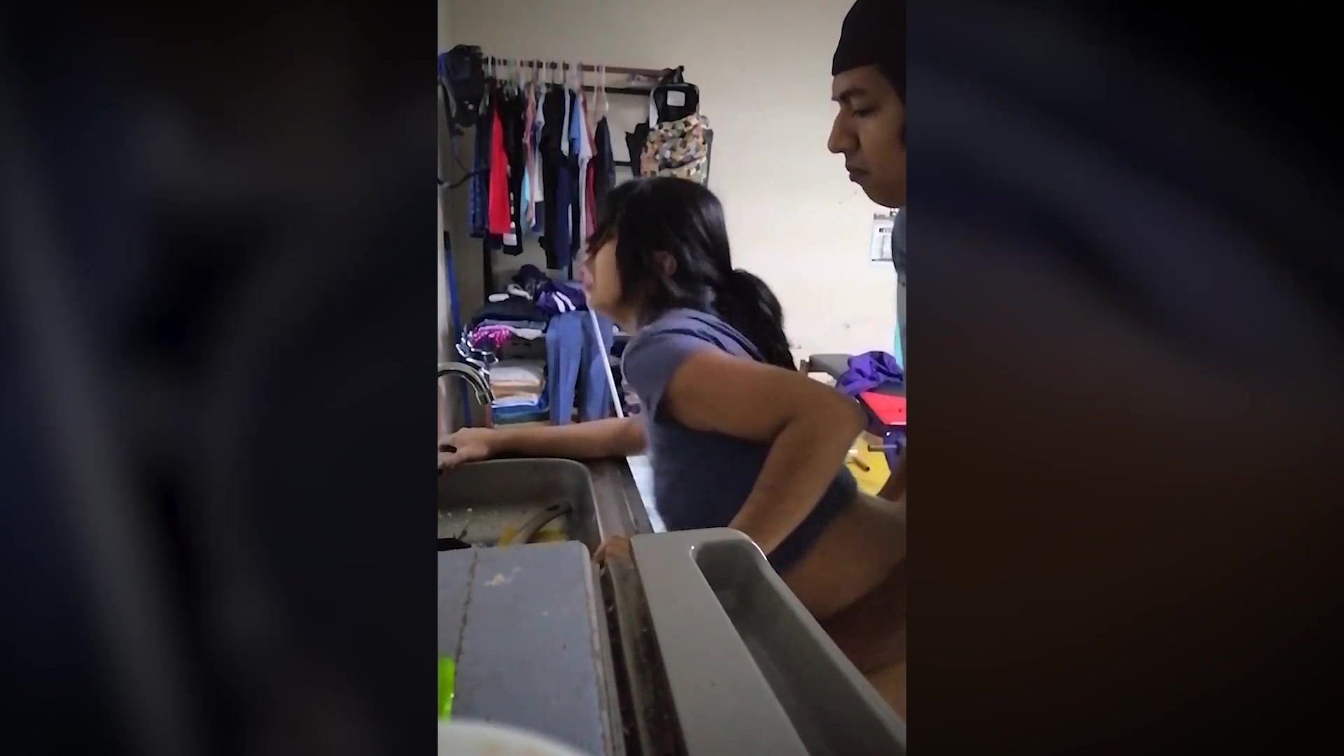A good woman serves her man. Sex while I wash the dishes!