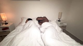 Step Mom And Step Son Share a Bed In A Hotel Room. English subtitles