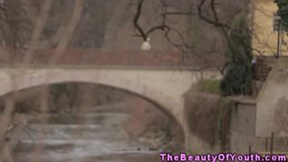 Pretty brunette teen lesbos scissoring