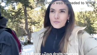 A French girl sucks a big cock in the snow and swallows all the cum - Oral cumshot