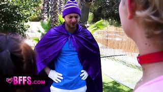 BFFS - Cute Little Hotties In Cosplay Costumes And Fishnets Share Lucky Stud And Drain His Powers