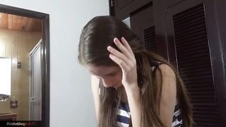 With a single cabin and horny stepsister, I put her to give me a deep blowjob