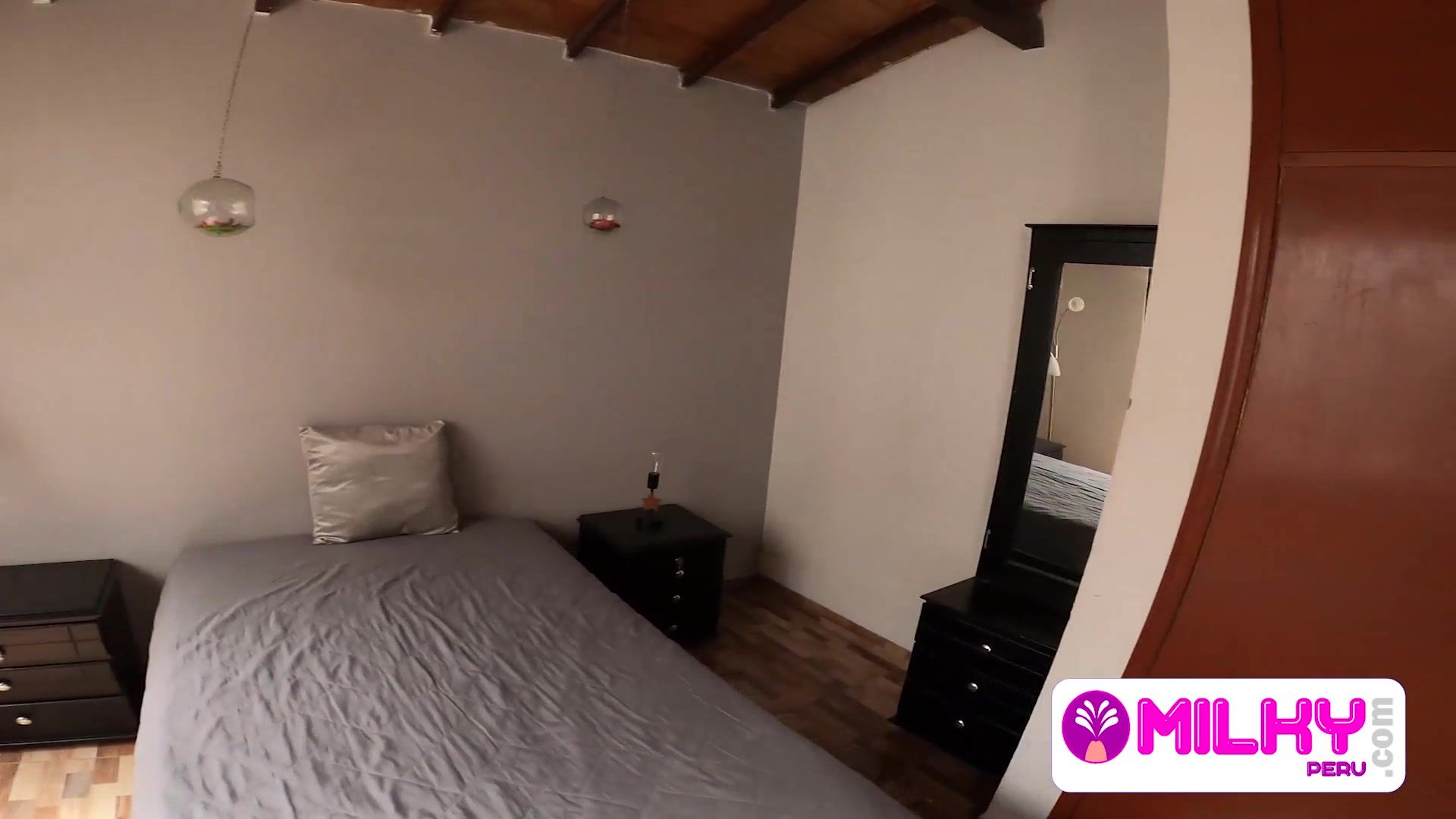 Beautiful landlady with big tits enters my room without warning, sees my big cock and gets very horny. It's good that she was widowed!!