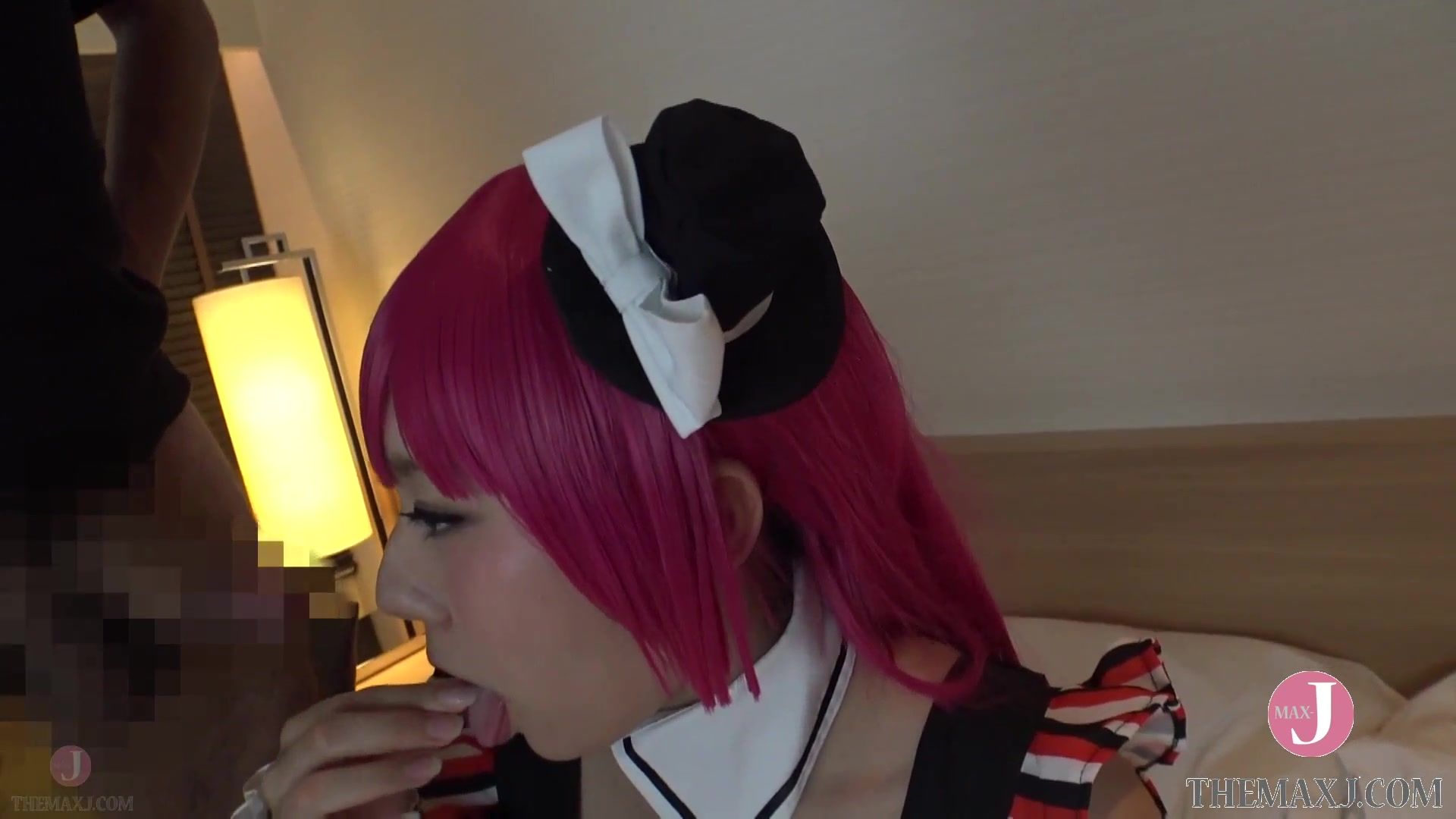 [HentaiCosplay] A cute red-haired maid cosgirl enjoys threesome, finishes with vibrator!