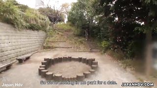 Japanese girlfriend, Nami Honda sucks dick in the park, uncensored