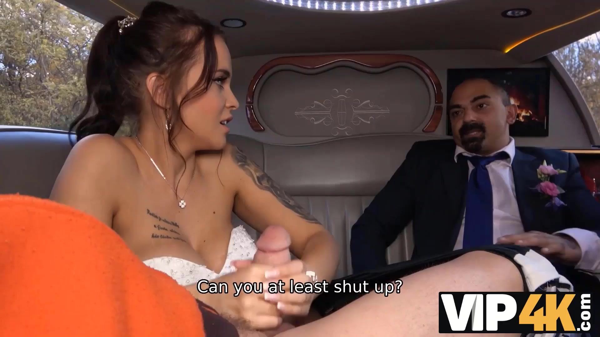 VIP4K. Random passerby scores luxurious bride in the wedding limo