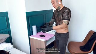 Threesome with stepmother and her stepdaughter after tattooing her