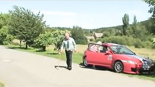 Blonde babe fucking an old guy