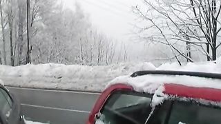 Solo babe rubbing pussy in public