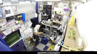 Japanese teen brunette, Mikuni Maisaki is masturbating at work, uncensored