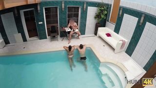 HUNT4K. Cuckold doesn’t know his lovely brunette sells her body