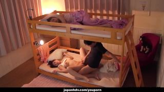 Masturbating as she listens to her sister getting fucked underneath