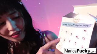 Marica Hase gets a gift box of sex toys to use!